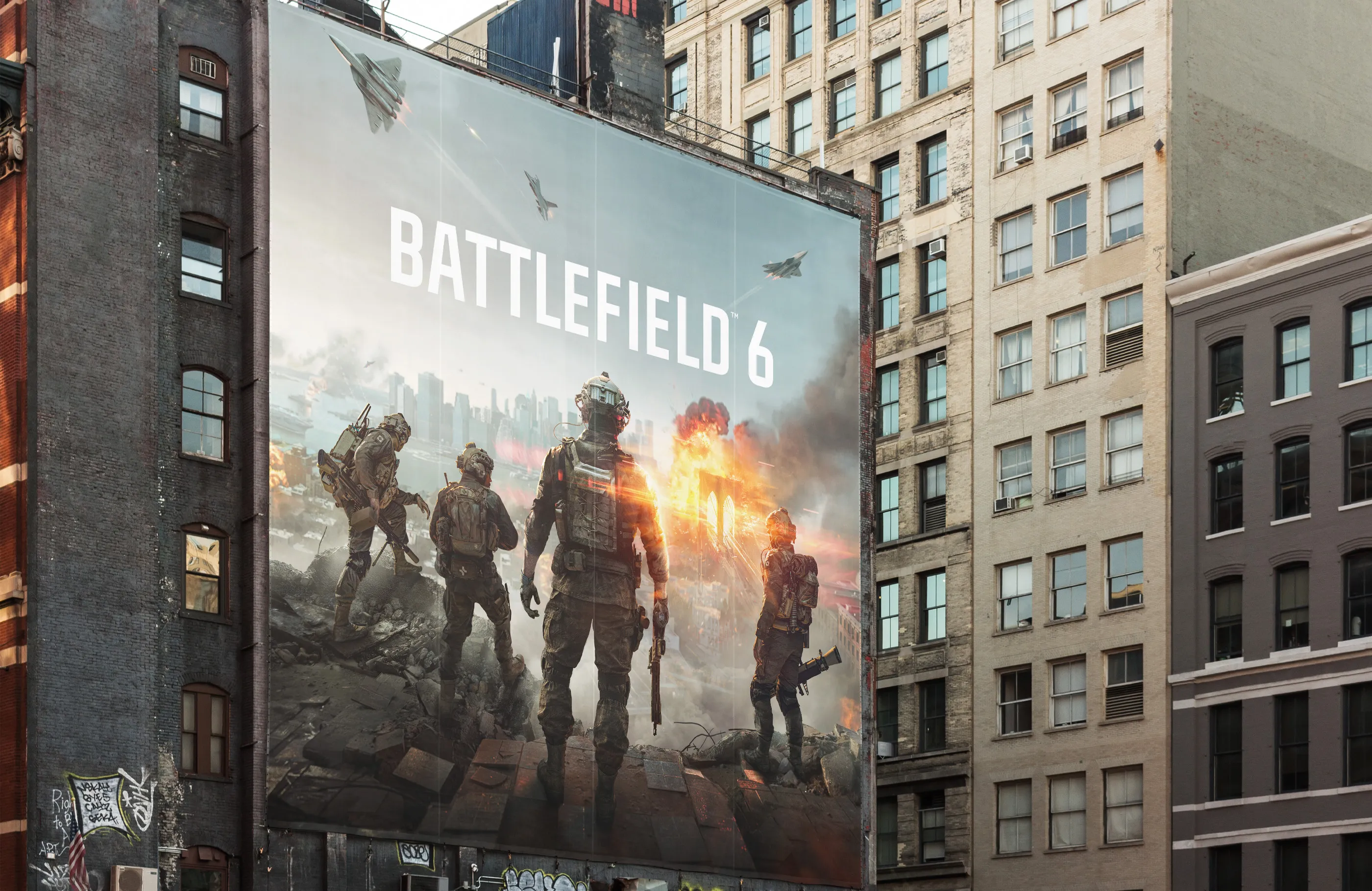 OOH advertisement featuring Battlefield 6 primary key art.