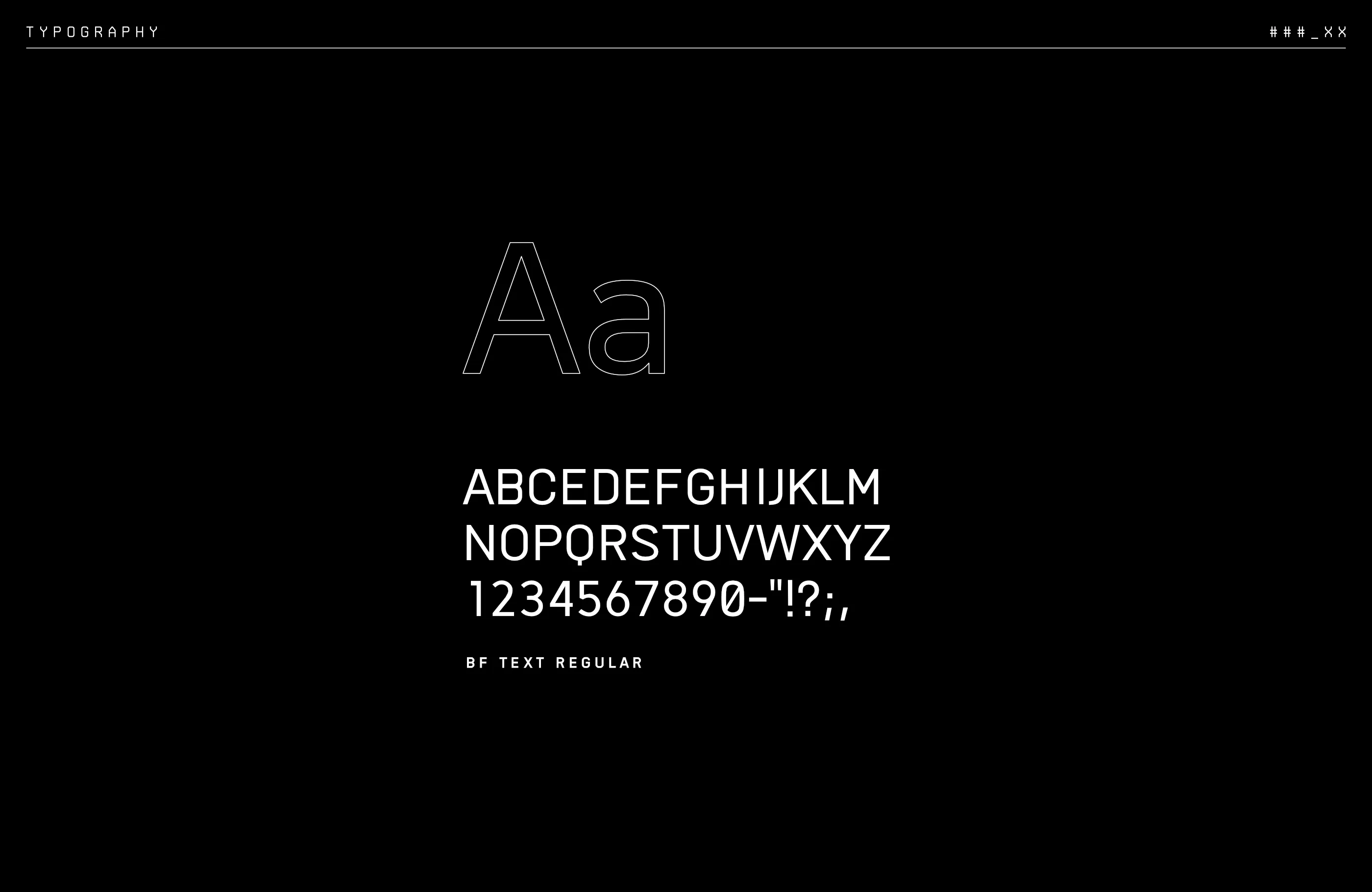 Glyph map of BF Text Regular font.