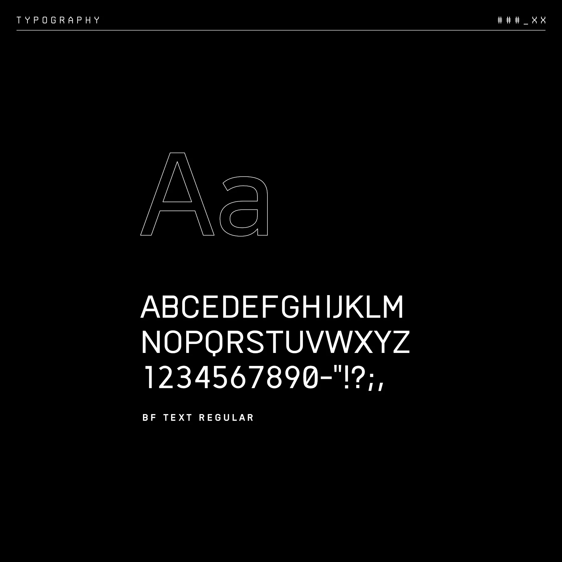 Glyph map of BF Text Regular font.