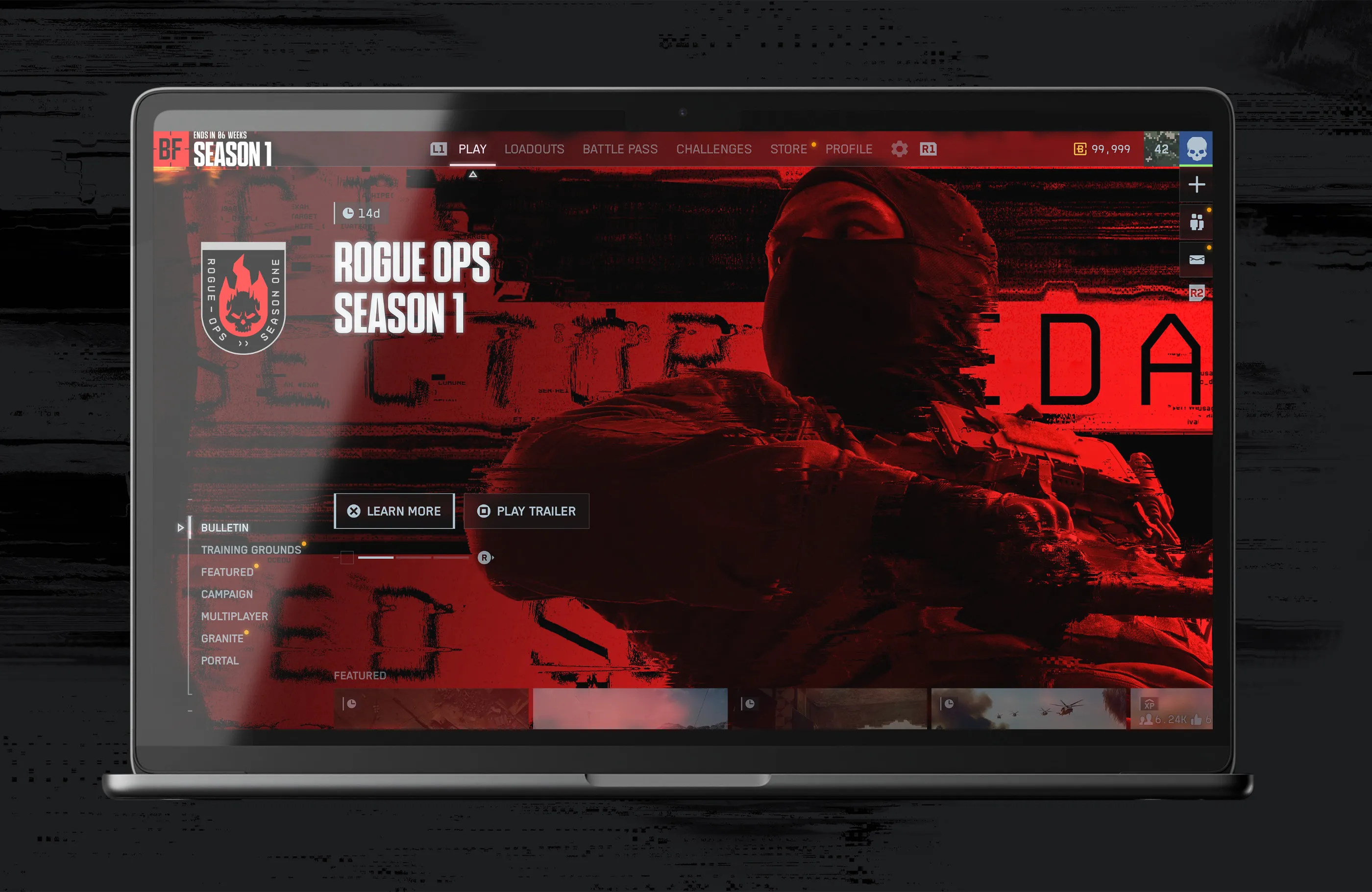 In-game menu from Battlefield RedSec displayed on MacBook Air.