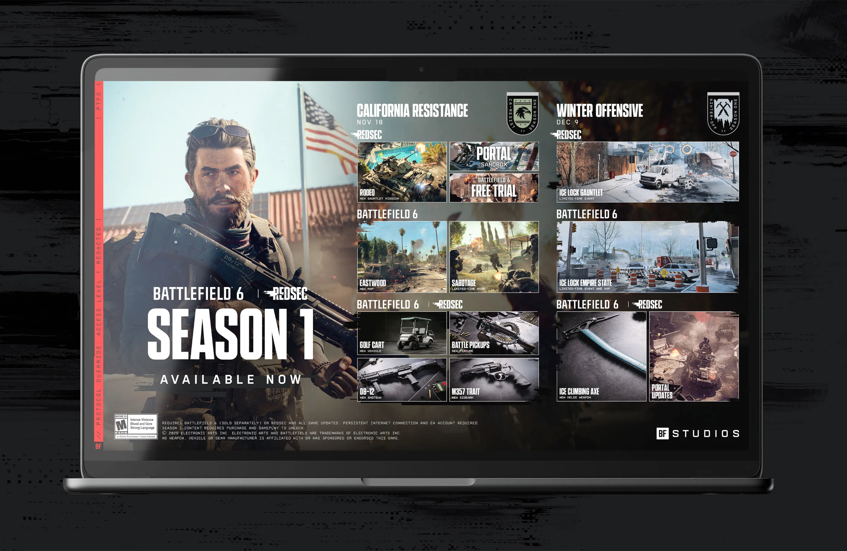 Season 1 roadmap displayed on MacBook Air.