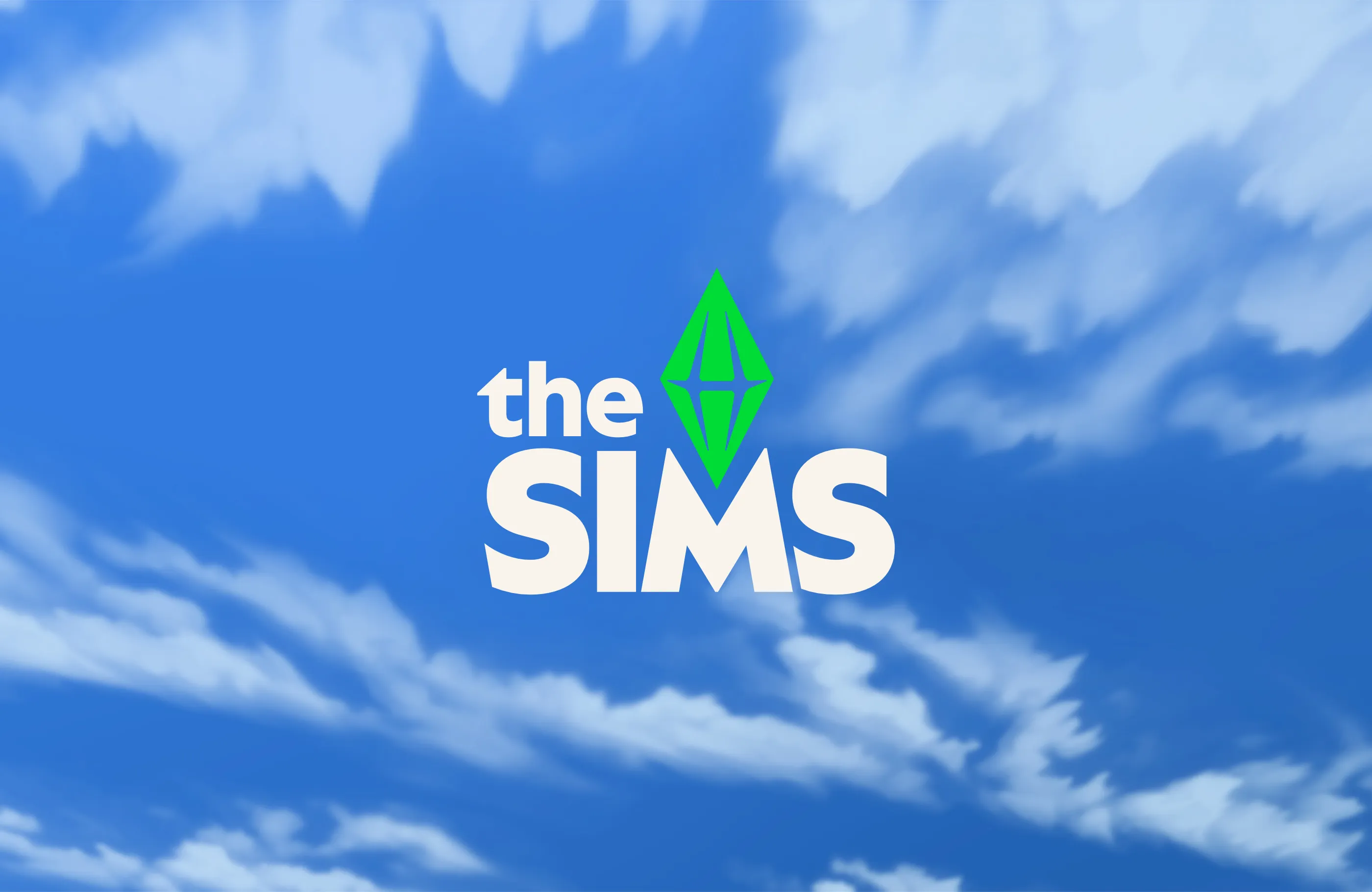 The Sims wordmark against a background of wispy clouds.