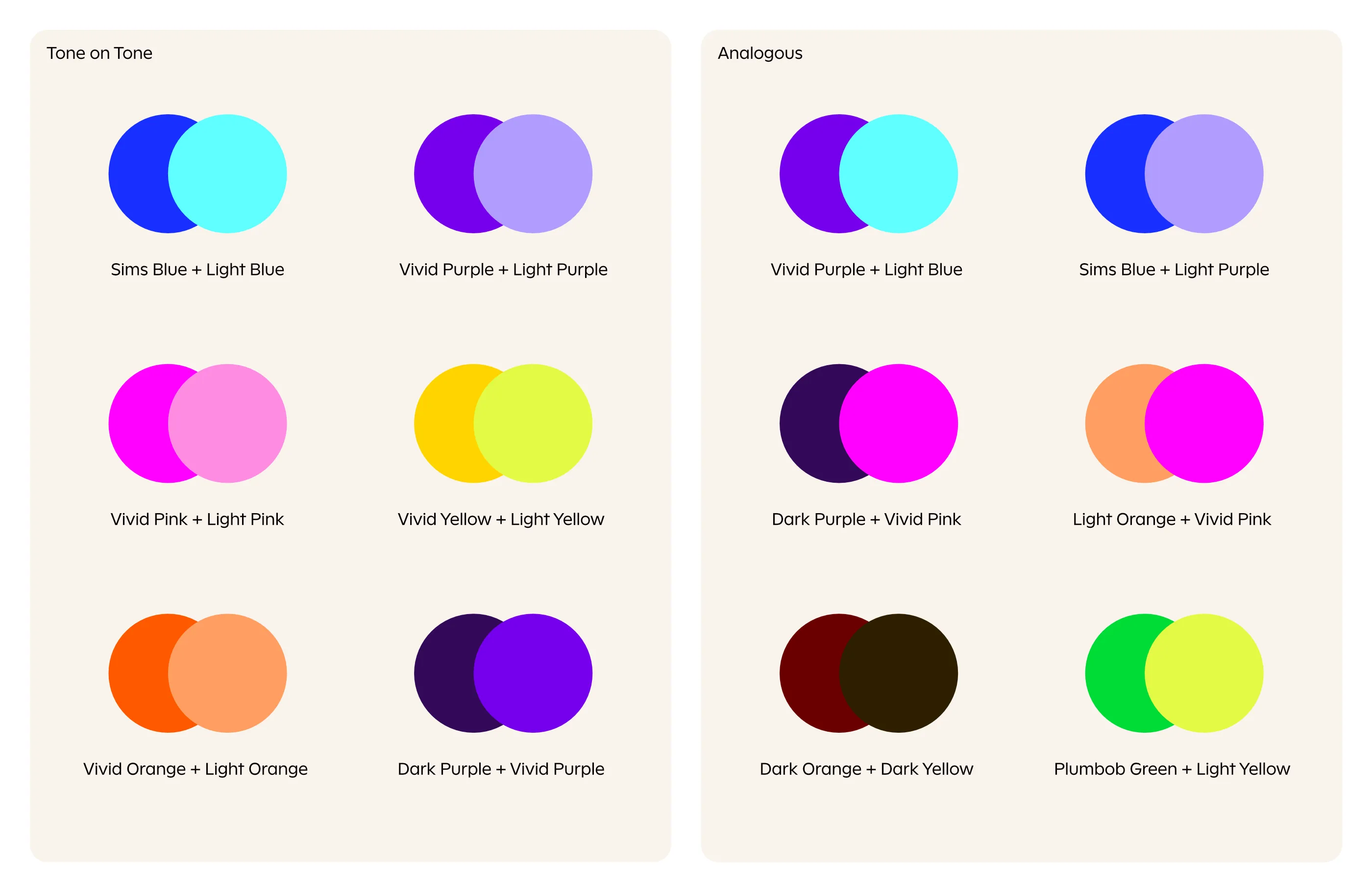 The Sims complimentary color pairs.