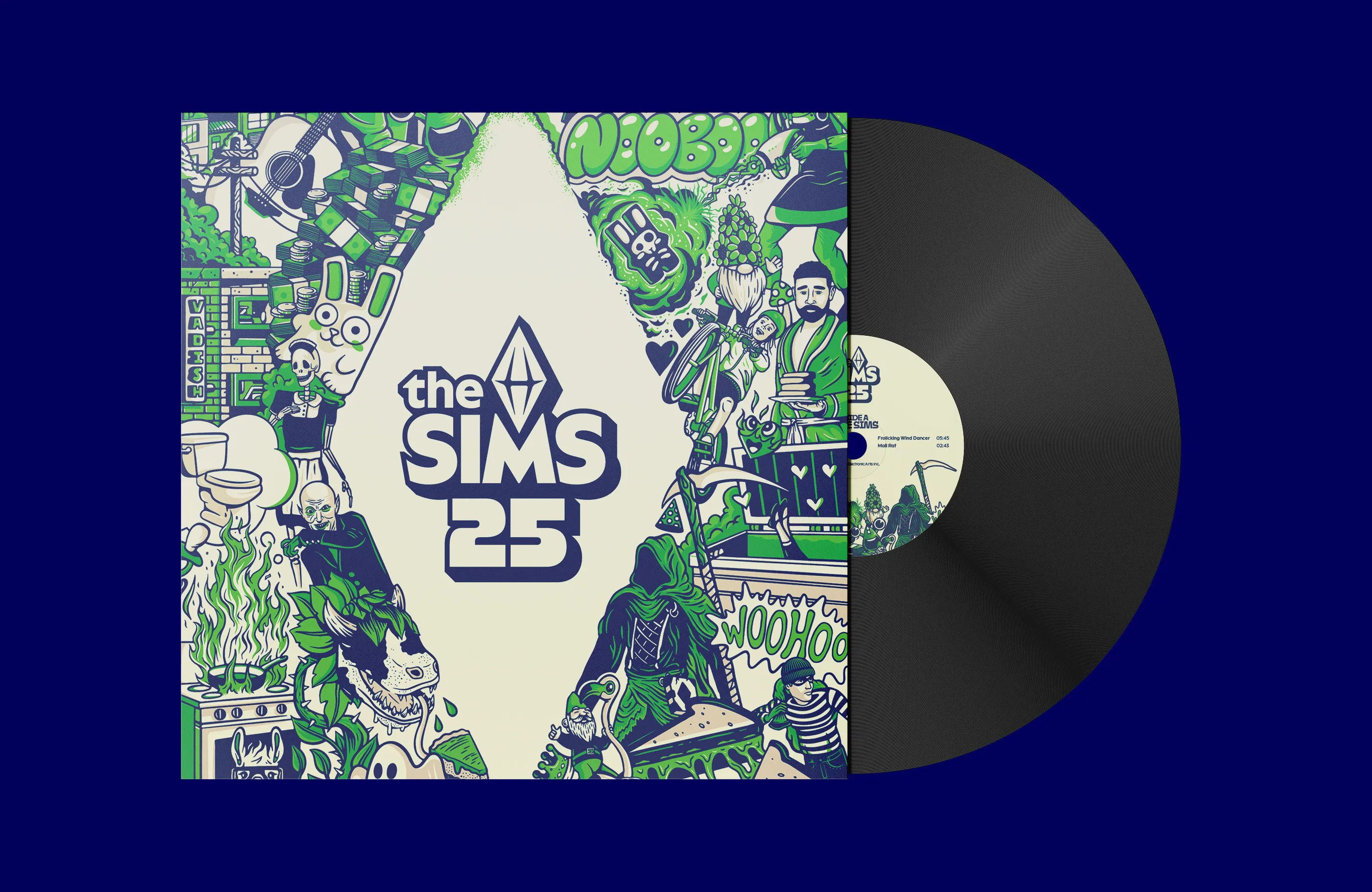Cover art of The Sims 25th Anniversary soundtrack on vinyl.