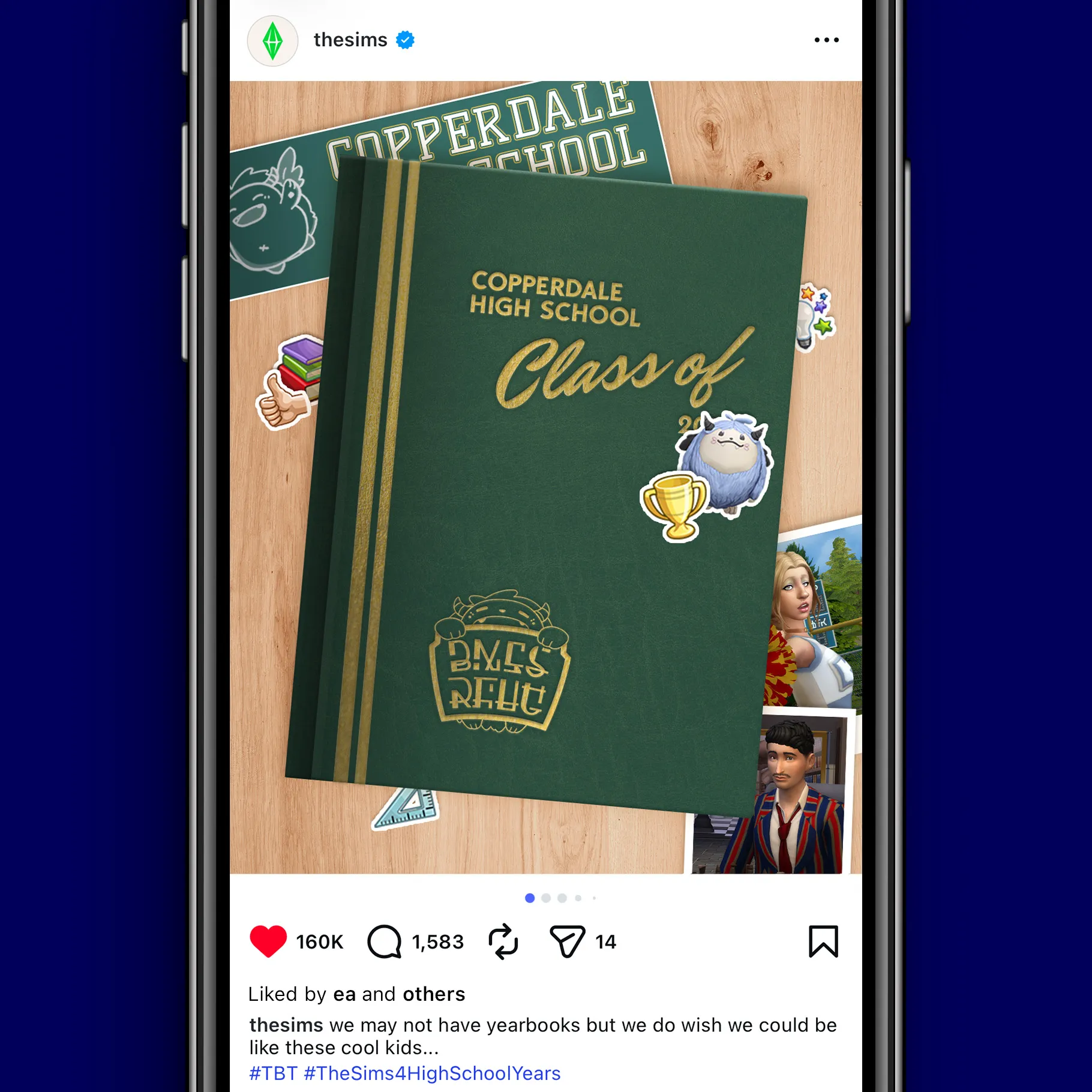 Instagram post of in-universe high school yearbook cover.