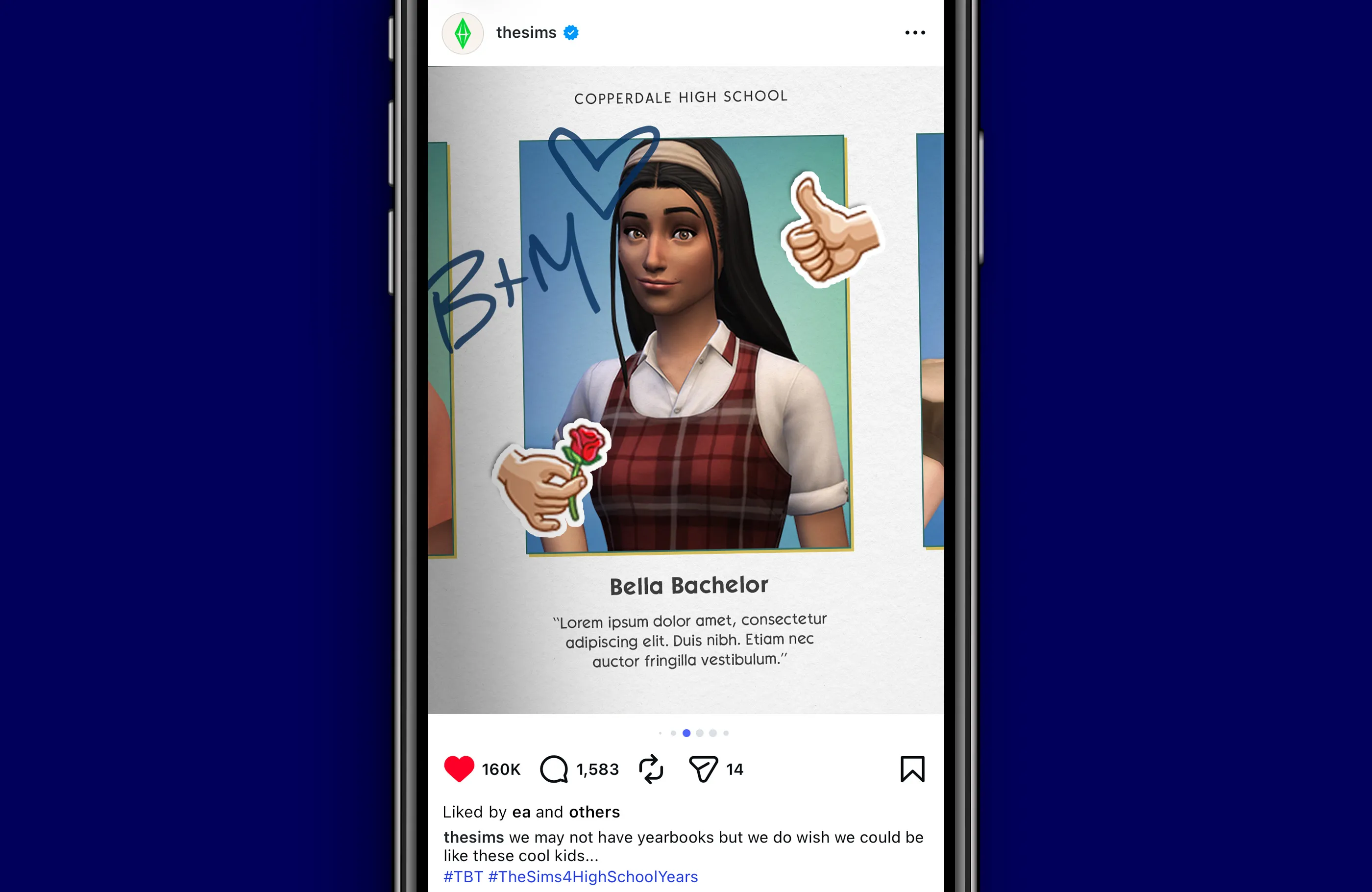 Instagram post of Bella Goth's (nèe Bachelor) yearbook photo.
