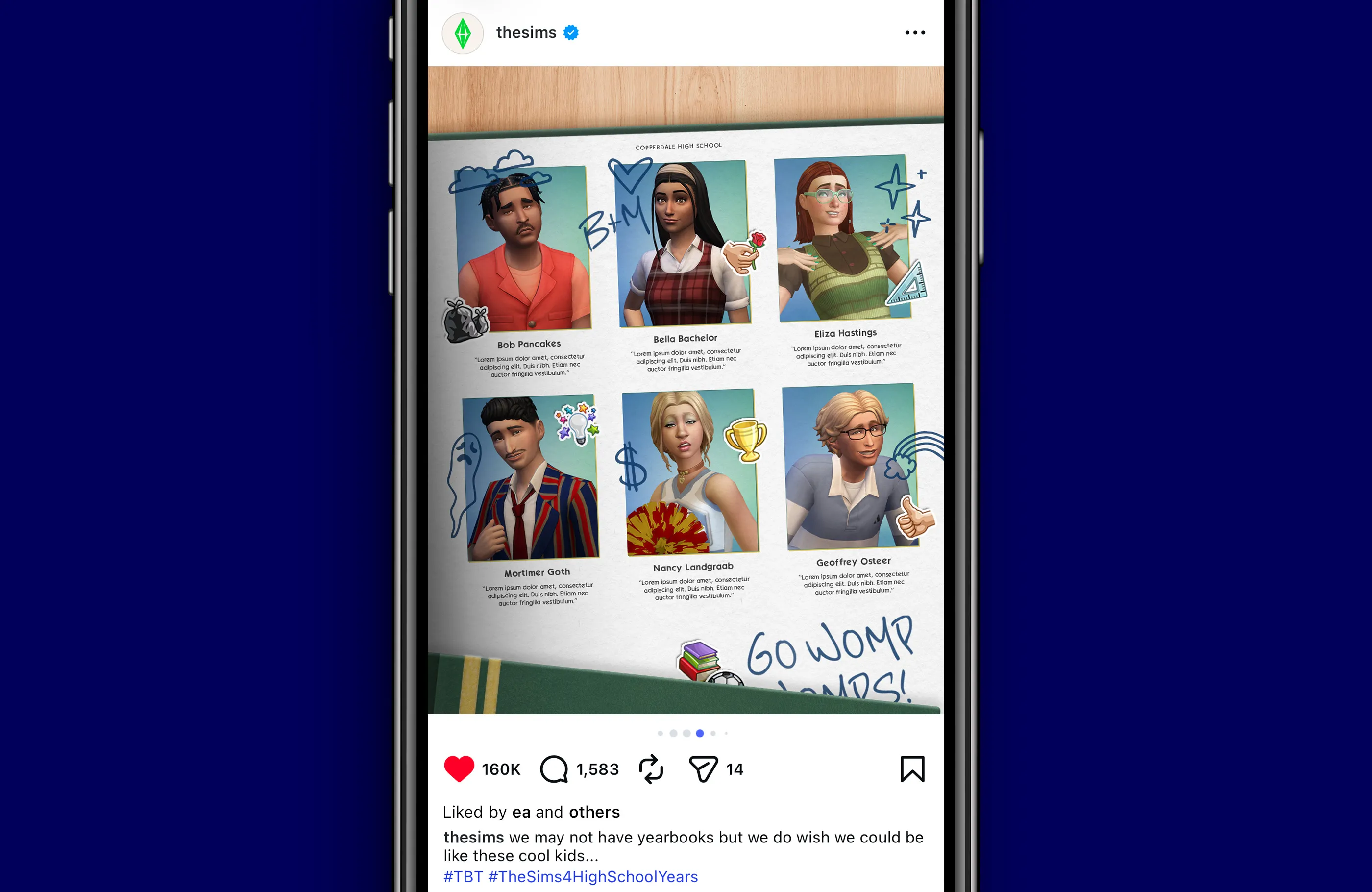 Instagram post of open page from in-universe high school yearbook.
