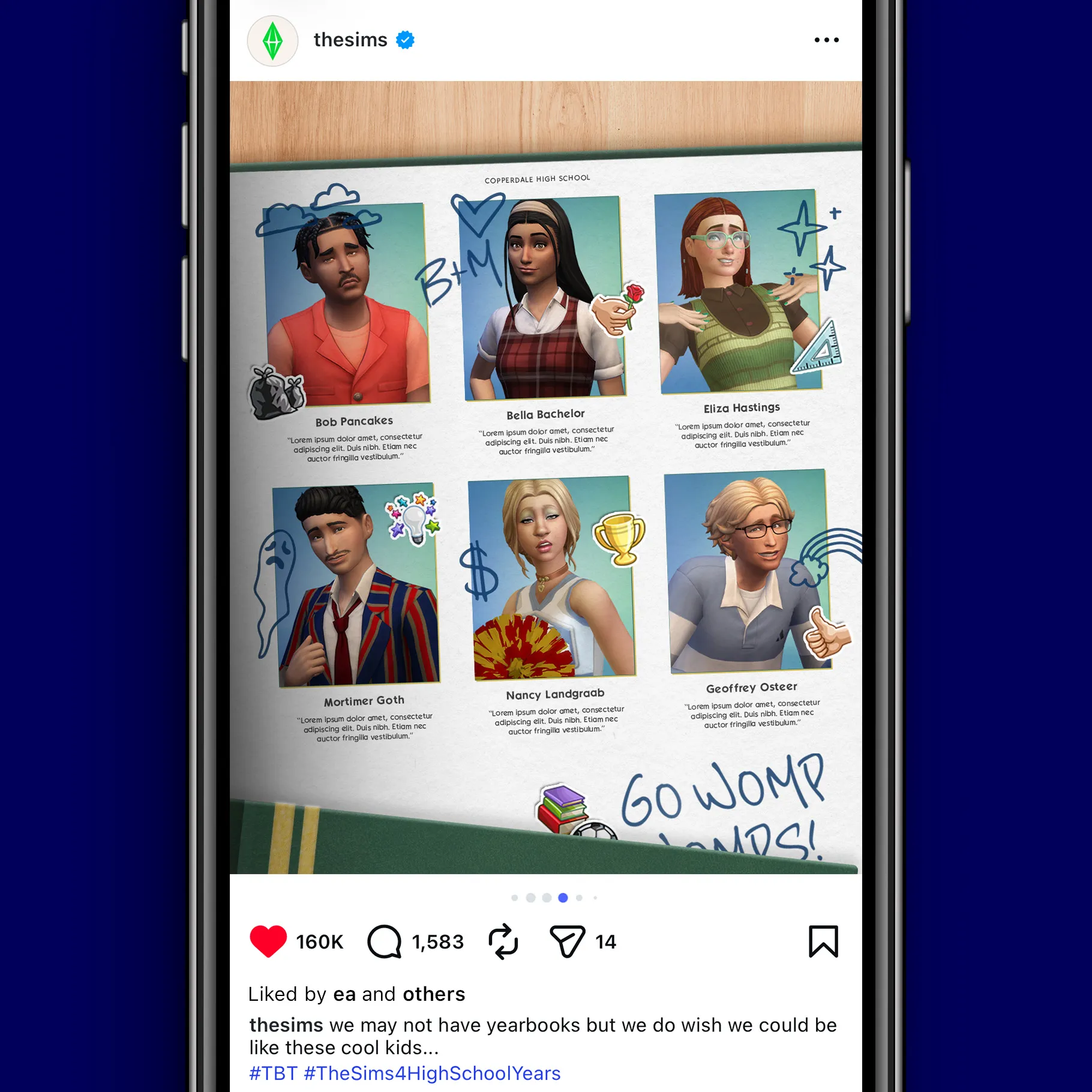 Instagram post of open page from in-universe high school yearbook.